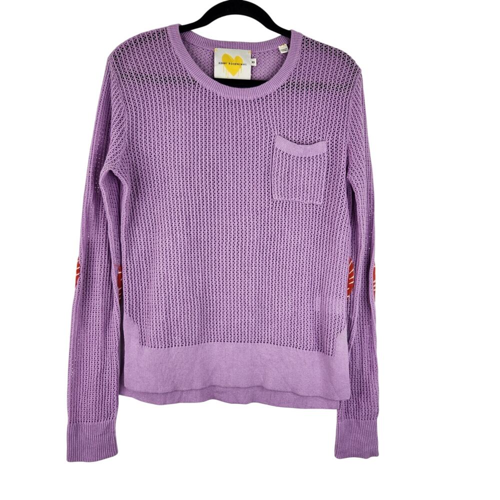 Kerri Rosenthal Purple Knit Heart Elbow Patch Women's Sweater XS Cashmere Blend